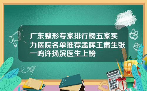 广东整形专家排行榜五家实力医院名单推荐孟晖王肃生张一鸣许扬滨医生上榜