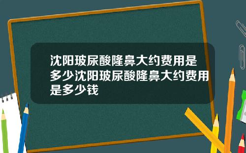 沈阳玻尿酸隆鼻大约费用是多少沈阳玻尿酸隆鼻大约费用是多少钱